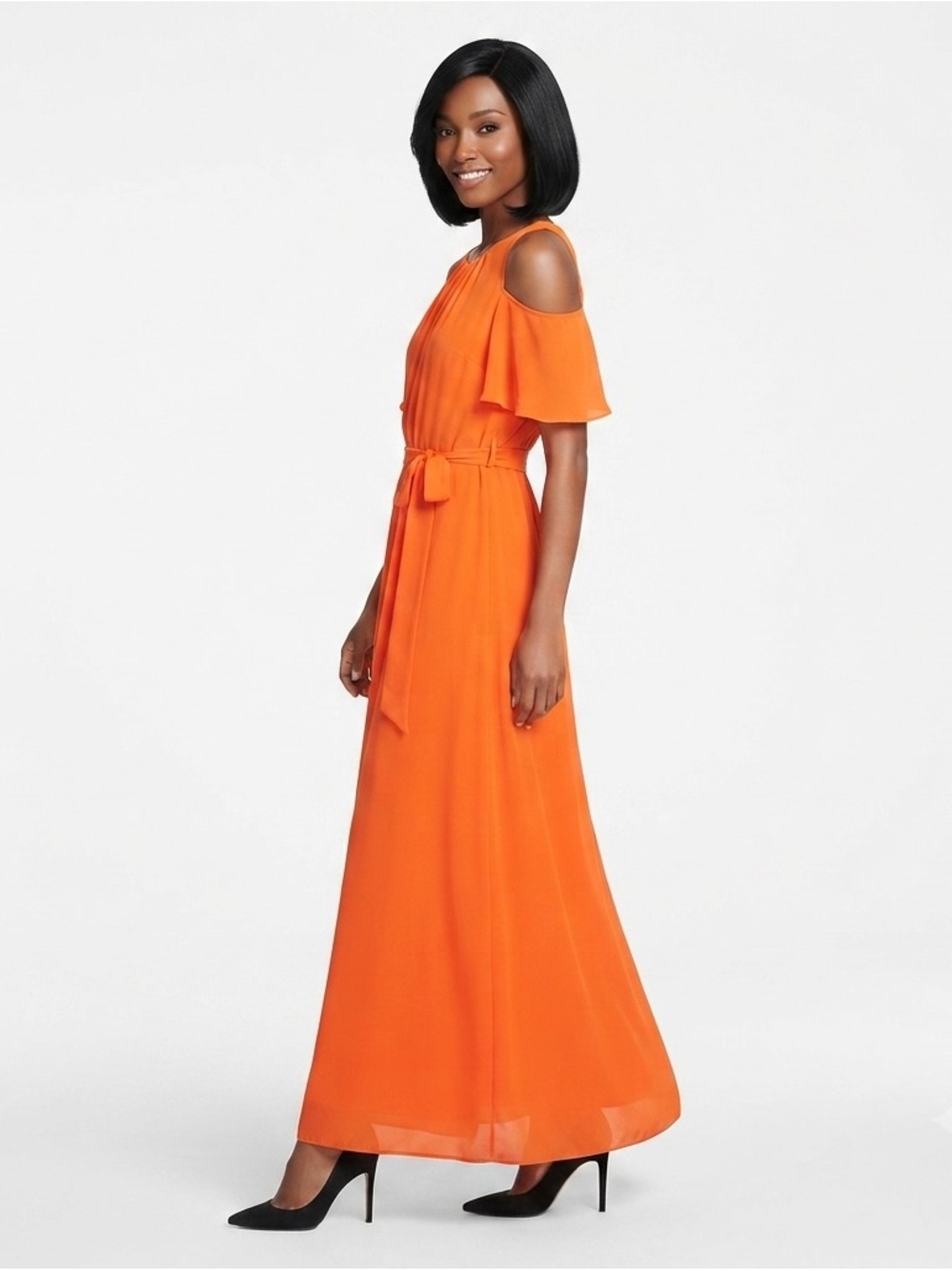 Calvin Klein Vibrant Orange Cold Shoulder Maxi Dress